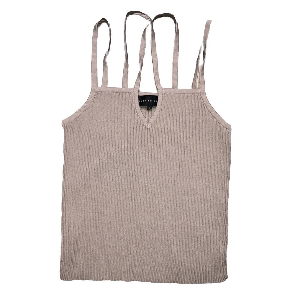 Endless Rose Top Women's L Beige Ribbed Convertible Straps Knit Tank Top